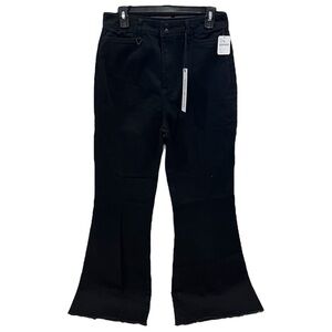 Free People X Neon Blonde Pitch Black Denim Raw Hem High Rise Flare Jeans 29 NWT